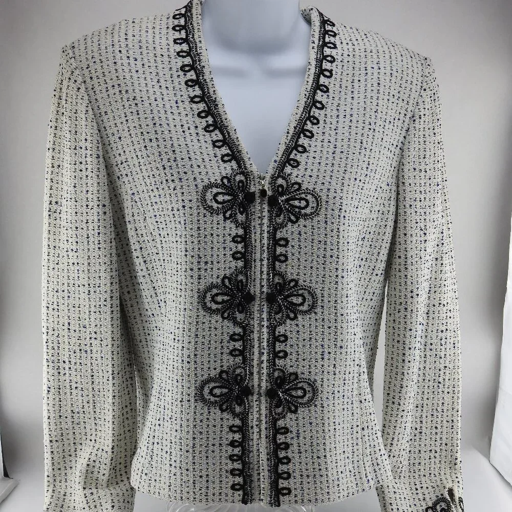 Vintage St John Collection Tweed Suit Sz 4 Made USA Navy White Black Accent - Picture 16 of 16